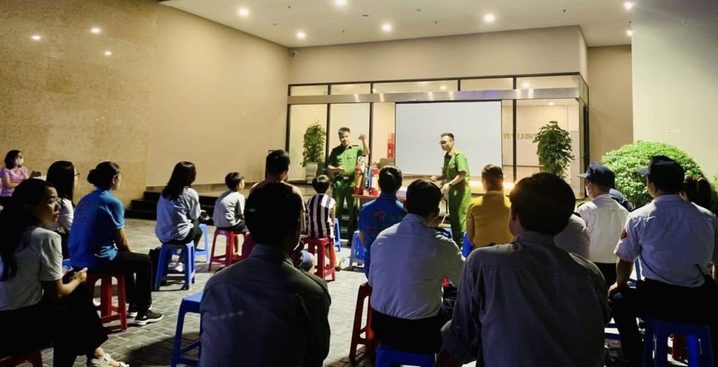 Periodic fire drill at The City Light Vinh Yen apartment complex 